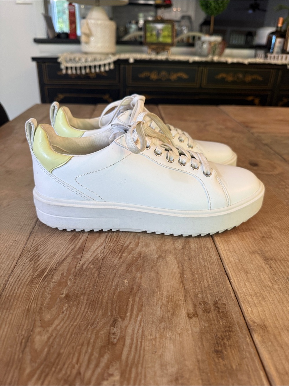 Michael Kors White Platform Sneakers with Pale Yellow Heel